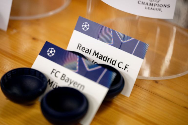 NYON, SWITZERLAND - JANUARY 31: A general view of the draw cards before the UEFA Champions League 2024/25 Knockout Round Play-offs Draw at the UEFA Headquarters, The House of the European Football, on January 31, 2025, in Nyon, Switzerland. (Photo by Kristian Skeie - UEFA/UEFA via Getty Images)