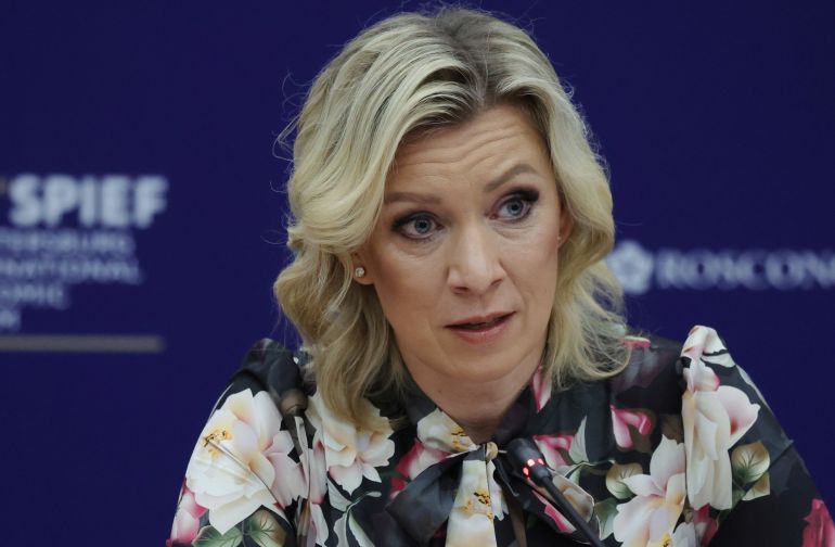 Russian Foreign Ministry spokeswoman Maria Zakharova speaks during the St. Petersburg International Economic Forum (SPIEF) in Saint Petersburg, Russia June 15, 2022. REUTERS/Anton Vaganov