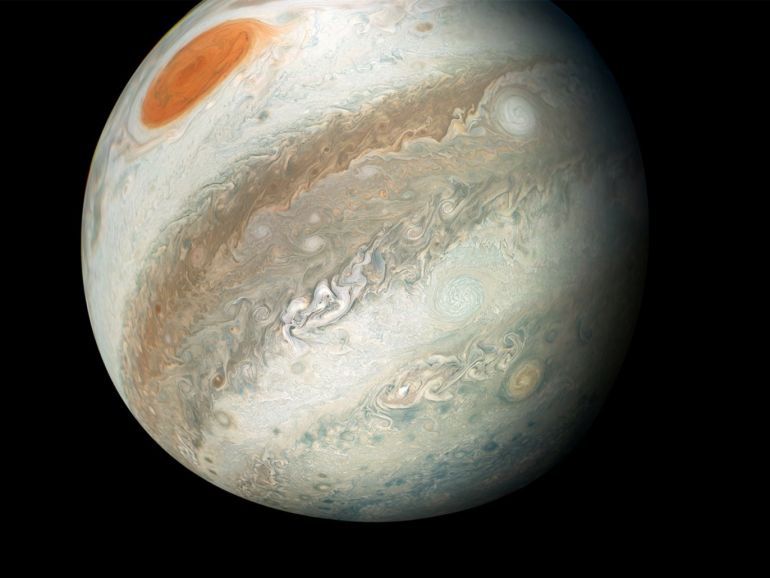 A color-enhanced image of Jupiter which was captured by NASA's Juno spacecraft on the outbound leg of its 12th close flyby of the gas giant planet on April 1, 2018. Image captured on April 1, 2018. Courtesy NASA/JPL-Caltech/SwRI/MSSS/Gerald Eichstad/Sean Doran/Handout via REUTERS ATTENTION EDITORS - THIS IMAGE HAS BEEN SUPPLIED BY A THIRD PARTY.