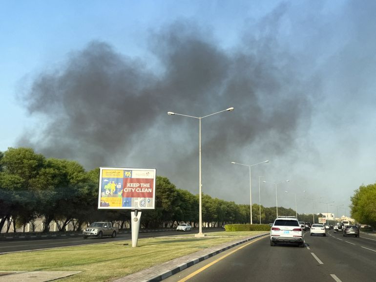 Smoke rises after several blasts were heard in Doha, Qatar, September 9, 2025. REUTERS/Ibraheem Abu Mustafa TPX IMAGES OF THE DAY