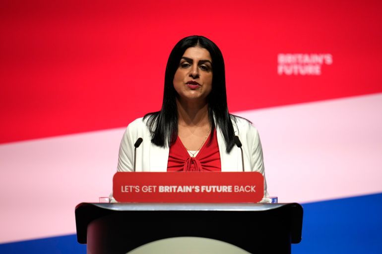 LIVERPOOL, ENGLAND - OCTOBER 10: Shabana Mahmood MP, Shadow Lord Chancellor and Shadow Secretary of State for Justice, delivers her speech on the third day of the Labour Party conference on October 10, 2023 in Liverpool, England. Labour leader Sir Keir Starmer will later address delegates and party members at the annual Labour Party Conference in the Liverpool Conference Centre. Keir Starmer will pledge to give more powers to local authorities and mayors and to 'build a new Britain' accelerating the building of new homes on unused urban land. (Photo by Christopher Furlong/Getty Images)