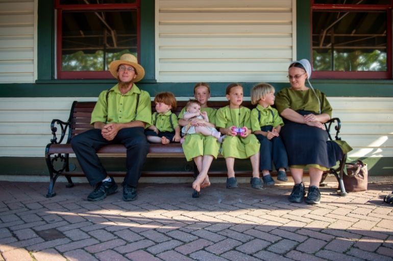 Lancaster, Pennsylvania, USA - JULY 23rd 2016 - Photo showing an Amish family wearing traditional clothes in Lancaster, PA