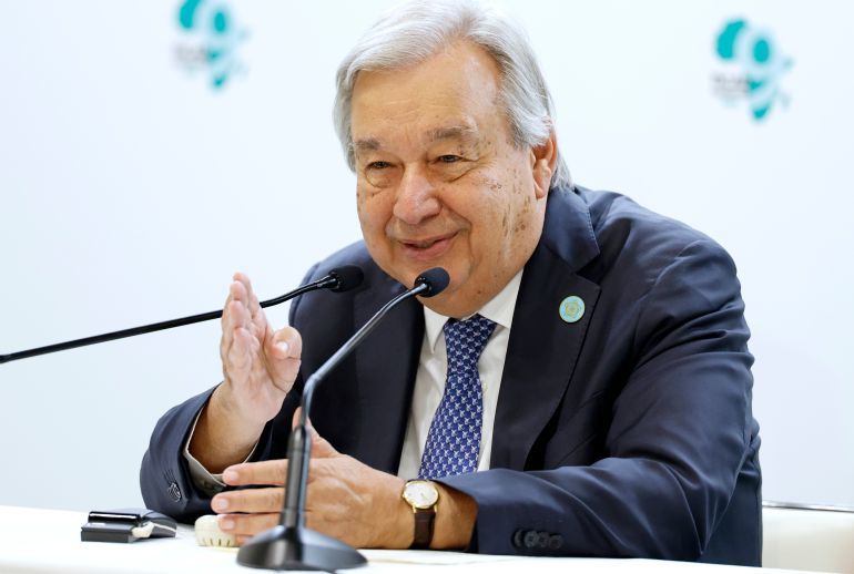 epa12313653 United Nations Secretary-General Antonio Guterres speaks during a press conference on the sidelines of the Tokyo International Conference on African Development (TICAD IX) in Yokohama, near Tokyo, Japan, 21 August 2025. Some 50 African states and international organisations participated in the three-day TICAD IX. EPA/FRANCK ROBICHON
