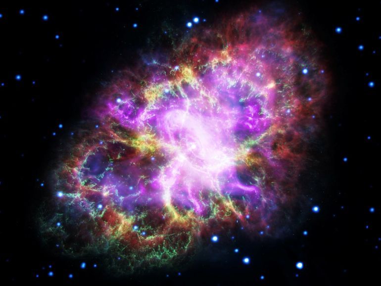 This composite image of the Crab Nebula, a supernova remnant, was assembled by combining data from five telescopes spanning nearly the entire breadth of the electromagnetic spectrum: the Karl G. Jansky Very Large Array, the Spitzer Space Telescope, the Hubble Space Telescope, the XMM-Newton Observatory, and the Chandra X-ray Observatory. Photo released May 10, 2017. NASA, ESA, NRAO/AUI/NSF and G. Dubner (University of Buenos Aires)/Handout via REUTERS ATTENTION EDITORS - THIS IMAGE WAS PROVIDED BY A THIRD PARTY