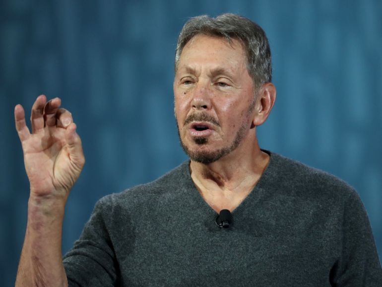 SAN FRANCISCO, CALIFORNIA - SEPTEMBER 16: Oracle chairman of the board and chief technology officer Larry Ellison delivers a keynote address during the 2019 Oracle OpenWorld on September 16, 2019 in San Francisco, California. Oracle chairman of the board and chief technology officer Larry Ellison kicked off the 2019 Oracle OpenWorld with a keynote address. The annual convention runs through September 19. Justin Sullivan/Getty Images/AFP== FOR NEWSPAPERS, INTERNET, TELCOS & TELEVISION USE ONLY ==