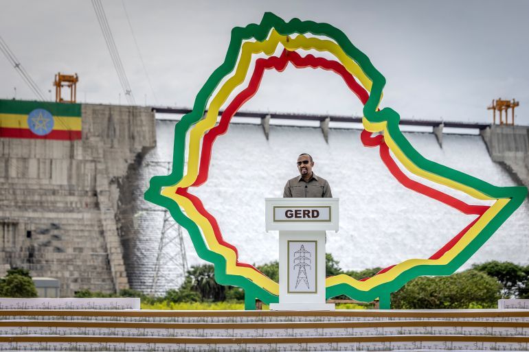 Prime Minister of Ethiopia Abiy Ahmed delivers his remarks during the official inauguration ceremony of the Grand Ethiopian Renaissance Dam (GERD) in Guba, on September 9, 2025.