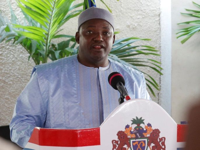 Gambia's President Adama Barrow speaks during a news conference in his residence in Banjul, Gambia January 28, 2017. REUTERS/Thierry Gouegnon