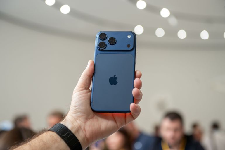 09 September 2025, USA, Cupertino: A device of the new iPhone 17 Pro is seen at the presentation at Apple headquarters. Photo: Andrej Sokolow/dpa (Photo by Andrej Sokolow/picture alliance via Getty Images)