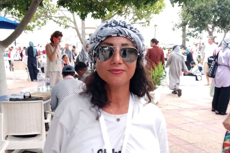 إلهام موفق حاتيلد الناشطة الفرنسية من جذور مغاربية تبحر مع الأسطول/ميناء سيدي بوسعيد/العاصمة تونس/سبتمبر/أيلول 2025