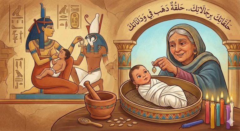 حلقاتك برجالاتك”.. تعويذة فرعونية بنغنيها لعيالنا بقالنا 7000 سنة واحنا مش عارفين معناها! (سر السبوع المصري)