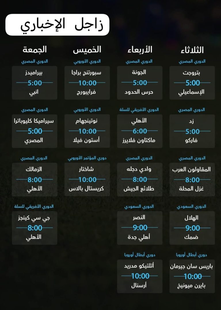 جدوال مباريات الاسبوع 🔥🔥مواجهات حاسمة في الدوري المصري 