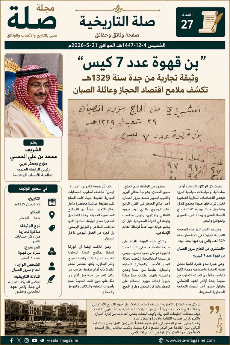 ‏“بن قهوة عدد 7 كيس”.. سطرٌ صغير يكشف عالمًا كاملًا من اقتصاد الحجاز وعائلاته التجارية
